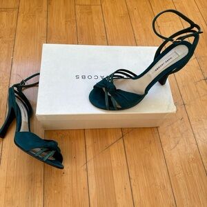 Marc Jacobs Emerald Green Suede Knot Stiletto Sandal Ankle Strap Size 38